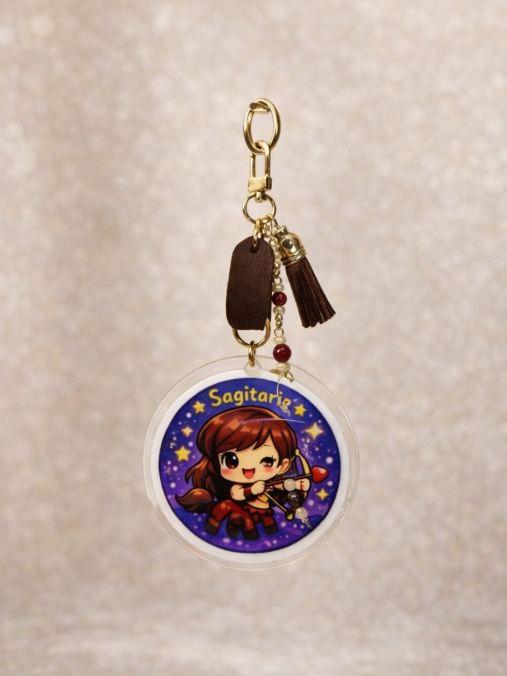 Sagittarius Zodiac Keychain 6" – Cute Archer Charm with Tassel